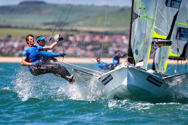 Stephen Morrison andChris Grube, 49er - 2014 Sail for Gold Regatta, day 4 ©  Paul Wyeth / RYA http://www.rya.org.uk